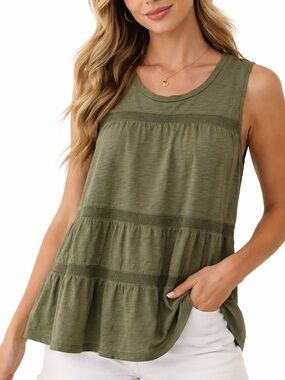 GAP Army Green Swing Tank Top Mesh Panel Tiered Sleeveless L